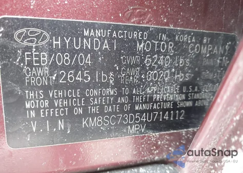 2004 Hyundai Santa Fe Gls из США, поврежденный, VIN KM8SC73D54U714112